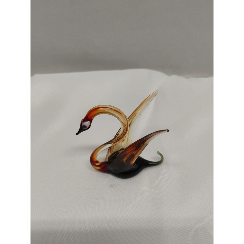 Miniature Amber Colored Hand Blown Glass Swan 2"